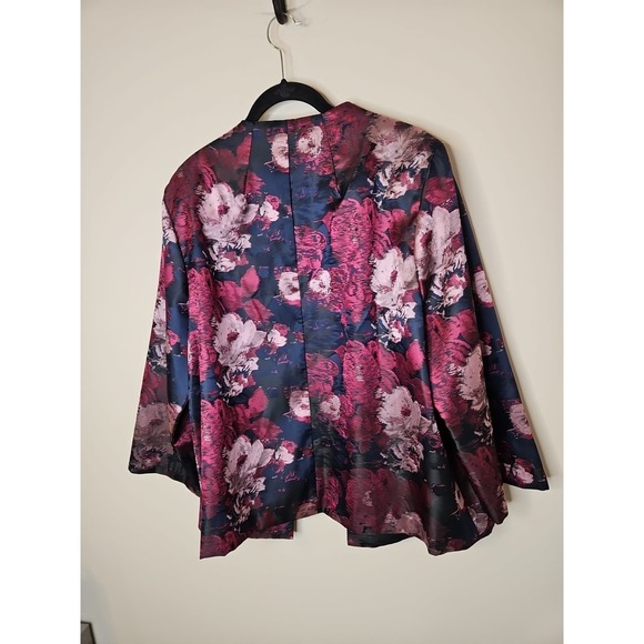Alex Evenings Jacket 2X Pink Blue Floral Open Tapestry Romantic Elegant - Picture 6 of 14